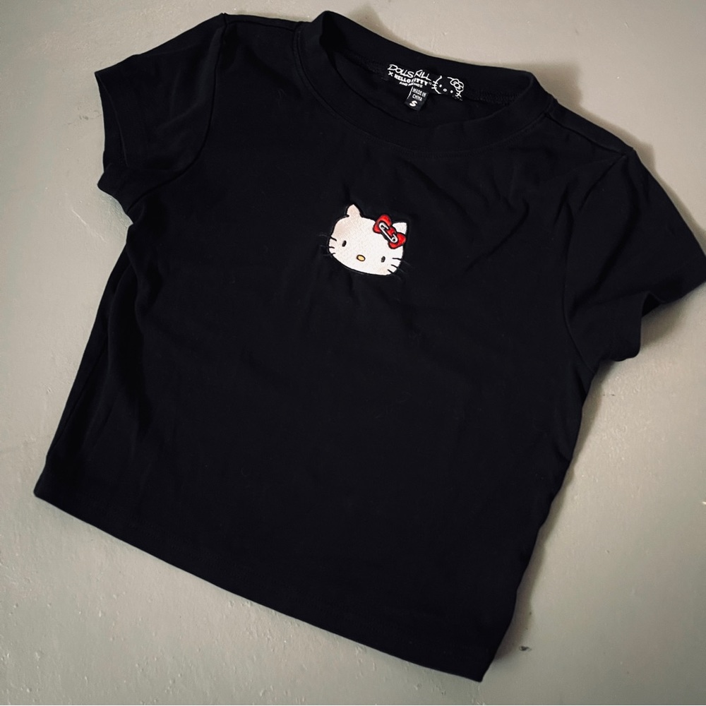 hello kitty collaboration - bundle of trouble punk embroidered crop tee
